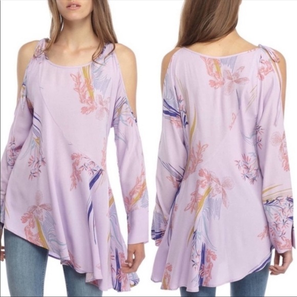 FREE PEOPLE Clear Skies Lavender Light Purple Floral Tunic Top Mini Dress Small - Picture 1 of 9